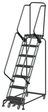 Weight-Actuated Series Ladders, Weight Actuated, 7 Step, 24 In Wide Base, 14 in Deep Top Step, Perforated Tread, Setup