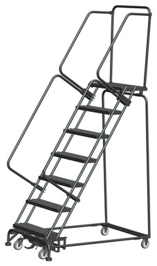 Weight-Actuated Series Ladders, Weight Actuated, 7 Step, 32 In Wide Base, 14 in Deep Top Step, Serrated Tread, Setup