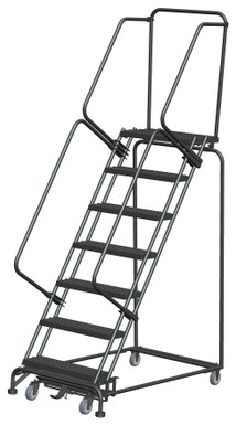 Weight-Actuated Series Ladders, Weight Actuated, 7 Step, 32 In Wide Base, 14 in Deep Top Step, Perforated Tread, Setup