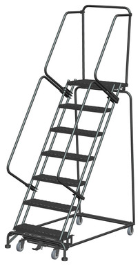 Weight-Actuated Series Ladders, Weight Actuated, 7 Step, 32 In Wide Base, 14 in Deep Top Step, Expanded Metal Tread, Setup