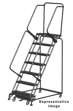Weight-Actuated Series Ladders, Weight Actuated, 7 Step, 32 In Wide Base, 28 in Deep Top Step, Serrated Tread, Setup