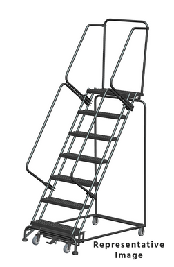 Weight-Actuated Series Ladders, Weight Actuated, 7 Step, 32 In Wide Base, 28 in Deep Top Step, Perforated Tread, Setup