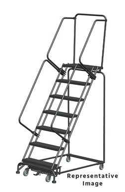 Weight-Actuated Series Ladders, Weight Actuated, 7 Step, 32 In Wide Base, 28 in Deep Top Step, Abrasive Mat Tread, Setup