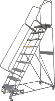 Weight-Actuated Series Ladders, Weight Actuated, 9 Step, 32 In Wide Base, 14 in Deep Top Step, Serrated Tread, Setup