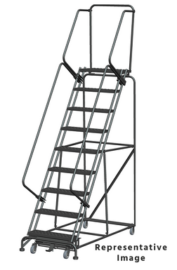 Weight-Actuated Series Ladders, Weight Actuated, 9 Step, 32 In Wide Base, 14 in Deep Top Step, Perforated Tread, Setup