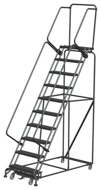 Weight-Actuated Series Ladders, Weight Actuated, 10 Step, 32 In Wide Base, 14 in Deep Top Step, Serrated Tread