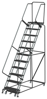 Weight-Actuated Series Ladders, Weight Actuated, 11 Step, 32 In Wide Base, 14 in Deep Top Step, Expanded Metal Tread, Setup