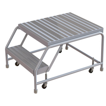 Tri-Arc WLAR002164-d5 2-step Mobile Aluminuminum Step Stool With 28'' Ribbed Deep Top Step, 16-inch Wide