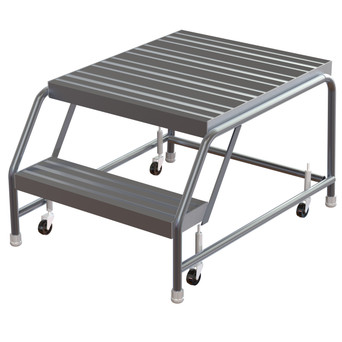 Tri-Arc WLAR002244-d4 2-step Mobile Aluminuminum Step Stool With 21'' Ribbed Deep Top Step, 24-inch Wide