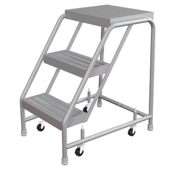 Tri-Arc WLAR003164 3-step Mobile Aluminuminum Step Stool With Ribbed Top Step, 16-inch Wide