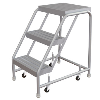 Tri-Arc WLAR003164 3-step Mobile Aluminuminum Step Stool With Ribbed Top Step, 16-inch Wide
