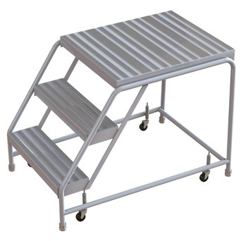 Tri-Arc WLAR003244-d5 3-step Mobile Aluminuminum Step Stool With 28'' Grip Strut Top Step, 24-inch Wide