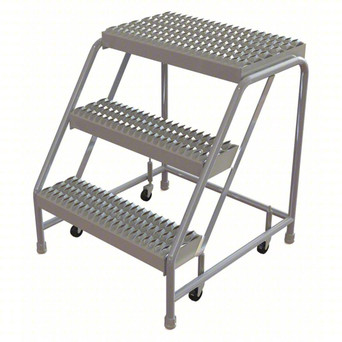 Tri-Arc WLAR003245-d5 3-step Mobile Aluminuminum Step Stool With 28'' Grip Strut Deep Top Step, 24-inch Wide