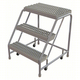 Tri-Arc WLAR003245-d5 3-step Mobile Aluminuminum Step Stool With 28'' Grip Strut Deep Top Step, 24-inch Wide