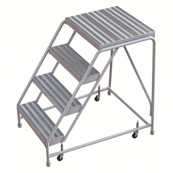 Tri-Arc WLAR004244-d4 4-step Mobile Aluminuminum Step Stool With 21'' Ribbed Deep Top Step, 24-inch Wide