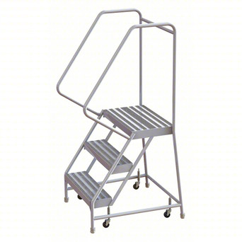 Rolling Ladder: 30 In Platform Height, 14 In Platform Deep, 16 In Platform Wide, Ribbed, 22 In Bottom Wide