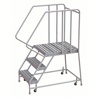 Rolling Ladder: 30 In Platform Height, 28 In Platform Deep, 24 In Platform Wide, Ribbed, 29 In Bottom Wide