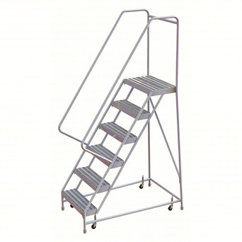 Rolling Ladder: 60 In Platform Height, 14 In Platform Deep, 24 In Platform Wide, Ribbed, 32 In Bottom Wide