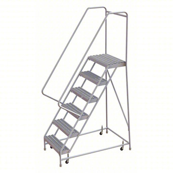 Rolling Ladder: 60 In Platform Height, 14 In Platform Deep, 24 In Platform Wide, Serrated, 32 In Bottom Wide