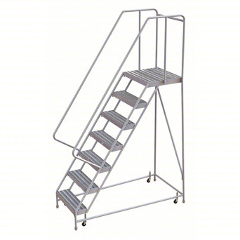 Rolling Ladder: 70 In Platform Height, 21 In Platform Deep, 16 In Platform Wide, Ribbed, 26 In Bottom Wide