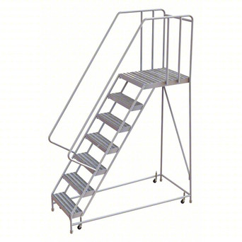 Rolling Ladder: 70" Platform Height, 28" Platform Deep, 16" Platform Width, Ribbed, 26" Bottom Width
