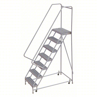 Rolling Ladder: 28" Platform Deep, 16" Platform Width, Ribbed, 26" Bottom Width