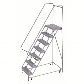 Rolling Ladder: 28" Platform Deep, 16" Platform Width, Ribbed, 26" Bottom Width