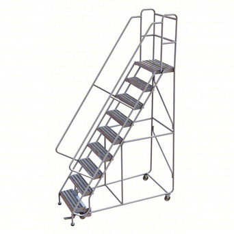 Rolling Ladder: 90 In Platform Height, 14 In Platform Deep, 24 In Platform Wide, Ribbed, 36 In Bottom Wide