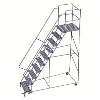 Rolling Ladder: 100 In Platform Height, 14 In Platform Deep, 24 In Platform Wide, Ribbed, 36 In Bottom Wide