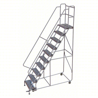 Rolling Ladder: 100 In Platform Height, 28 In Platform Deep, 24 In Platform Wide, Ribbed, 36 In Bottom Wide