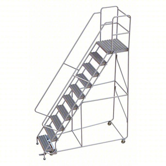Rolling Ladder: 100 In Platform Height, 21 In Platform Deep, 24 In Platform Wide, Serrated, 36 In Bottom Wide