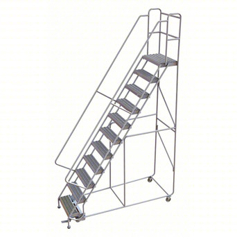 Rolling Ladder: 110 In Platform Height, 14 In Platform Deep, 24 In Platform Wide, Serrated, 38 In Bottom Wide