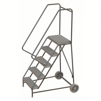 Wheelbarrow Ladder: 50 In Platform Height, 14 In Platform Deep, 24 In Platform Wide, Serrated, Gray