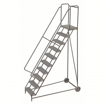 Wheelbarrow Ladder: 100 In Platform Height, 14 In Platform Deep, 24 In Platform Wide, Serrated, Gray