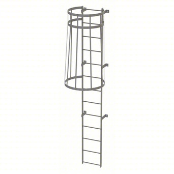 Tri-Arc Fixed Ladder With Safety Cage: 12 Ft, 12 Ft Top Step Height, 13 Steps, 36 In Overall Wide, Top