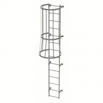 Tri-Arc Fixed Ladder With Safety Cage: 13 Ft, 13 Ft Top Step Height, 14 Steps, 36 In Overall Wide, Top