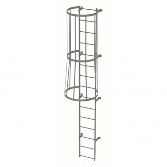 Tri-Arc Fixed Ladder With Safety Cage: 14 Ft, 14 Ft Top Step Height, 15 Steps, 36 In Overall Wide, Top
