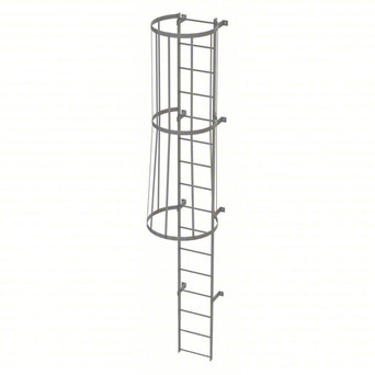 Tri-Arc Fixed Ladder With Safety Cage: 15 Ft, 15 Ft Top Step Height, 16 Steps, 36 In Overall Wide, Top