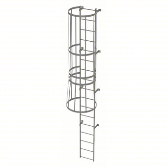 Tri-Arc Fixed Ladder With Safety Cage: 16 Ft, 16 Ft Top Step Height, 17 Steps, 36 In Overall Wide, Top