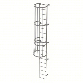 Tri-Arc Fixed Ladder With Safety Cage: 17 Ft, 17 Ft Top Step Height, 18 Steps, 36 In Overall Wide, Top