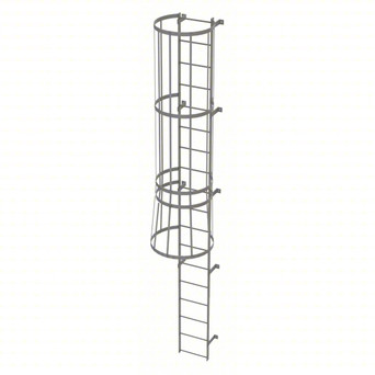Tri-Arc Fixed Ladder With Safety Cage: 17 Ft, 17 Ft Top Step Height, 18 Steps, 36 In Overall Wide, Top