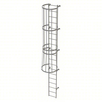 Tri-Arc Fixed Ladder With Safety Cage: 18 Ft, 18 Ft Top Step Height, 19 Steps, 36 In Overall Wide, Top