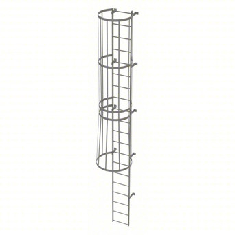 Tri-Arc Fixed Ladder With Safety Cage: 19 Ft, 19 Ft Top Step Height, 20 Steps, 36 In Overall Wide, Top