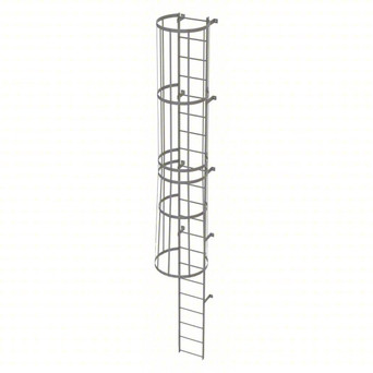 Tri-Arc Fixed Ladder With Safety Cage: 20 Ft, 20 Ft Top Step Height, 21 Steps, 36 In Overall Wide, Top