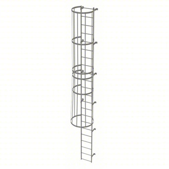 Tri-Arc Fixed Ladder With Safety Cage: 21 Ft, 21 Ft Top Step Height, 22 Steps, 36 In Overall Wide, Top