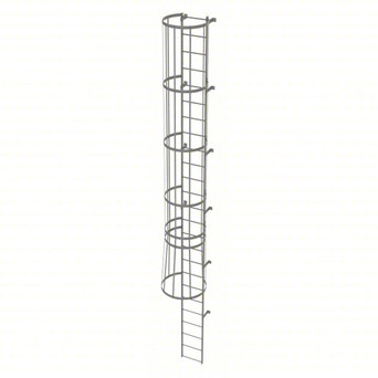 Tri-Arc Fixed Ladder With Safety Cage: 24 Ft, 24 Ft Top Step Height, 25 Steps, 36 In Overall Wide, Top