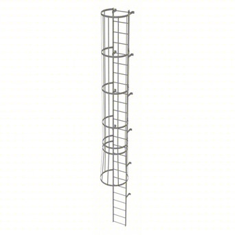 Tri-Arc Fixed Ladder With Safety Cage: 24 Ft, 24 Ft Top Step Height, 25 Steps, 36 In Overall Wide, Top