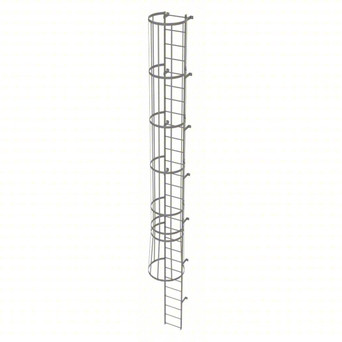 Tri-Arc Fixed Ladder With Safety Cage: 27 Ft, 27 Ft Top Step Height, 28 Steps, 36 In Overall Wide, Top