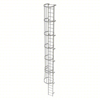 Tri-Arc Fixed Ladder With Safety Cage: 29 Ft, 29 Ft Top Step Height, 30 Steps, 36 In Overall Wide, Top
