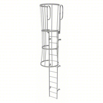 Tri-Arc Fixed Ladder With Safety Cage: 16 Ft, 12 Ft Top Step Height, 13 Steps, 36 In Overall Wide, Top